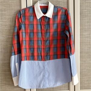 Altuzarra Mixed Plaid & Stripe Contrast Collar Cotton Shirt IT 38